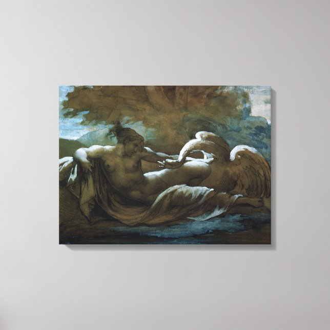 Leda and the Swan (black chalk and w/c) Canvas Print (Front)