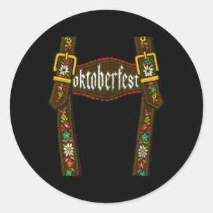 Lederhosen Suspenders Oktoberfest Bavarian Munich Classic Round Sticker