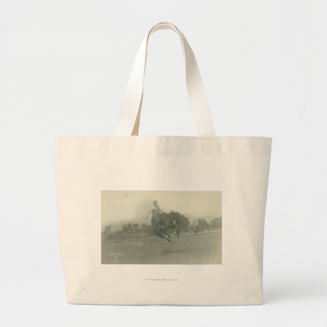 Lee Caldwell riding Flying Devil. Large Tote Bag (Front)