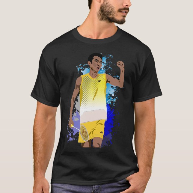 Lee Chong Wei Black Cartoon - Badminton T-Shirt (Front)