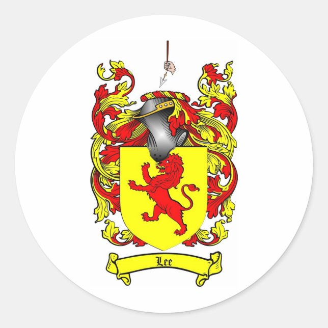 LEE FAMILY CREST -  LEE COAT OF ARMS CLASSIC ROUND STICKER (Front)