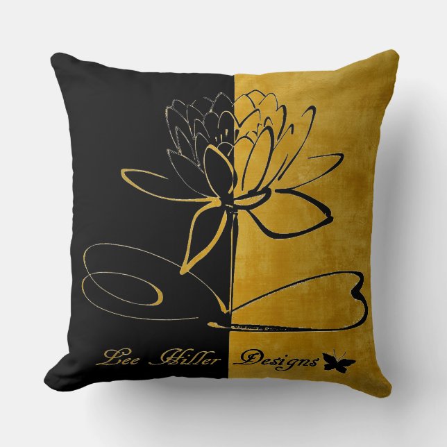 Lee Hiller Designs Accents Black Brushed Gold Throw Pillow (Front)
