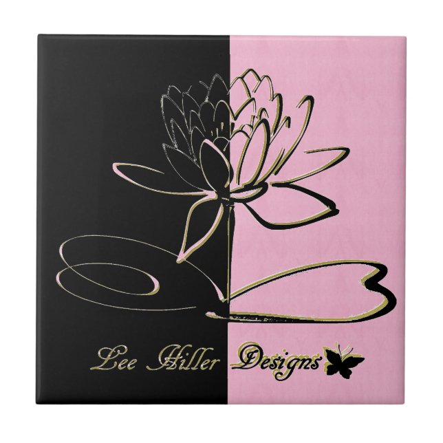 Lee Hiller Designs Accents Black Pink Gold Ceramic Tile (Front)