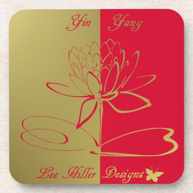 Lee Hiller Designs Logo Accents Gold Red Beverage Coaster (Front)