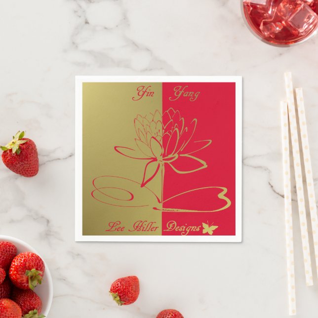 Lee Hiller Designs Logo Accents Gold Red Napkins (Insitu)