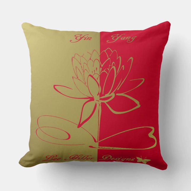 Lee Hiller Designs Logo Accents Gold Red Throw Pillow (Front)