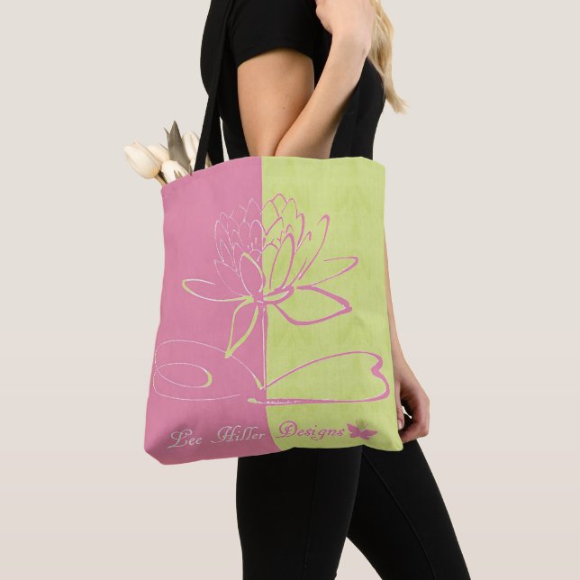 Lee Hiller Designs Logo Accents Pink Green  Tote Bag (Close Up)