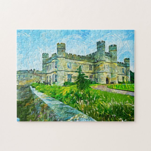 Leeds Castle Blue Green Oil Painting Jigsaw Puzzle (Horizontal)
