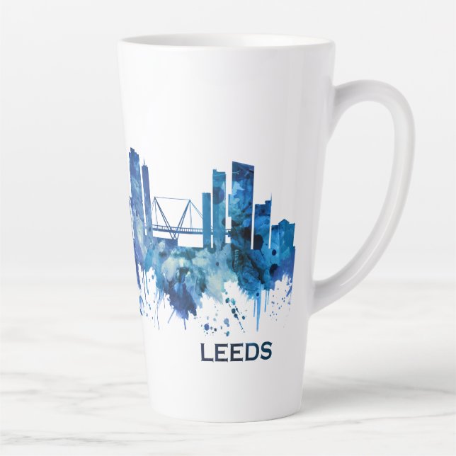 Leeds England Skyline Blue Latte Mug (Right)