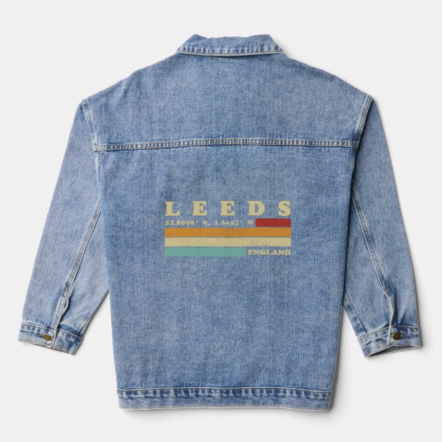 Leeds England UK City Retro Longitude Latitude  Denim Jacket (Back)