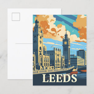 Leeds England Vintage Retro Travel Illustration Postcard