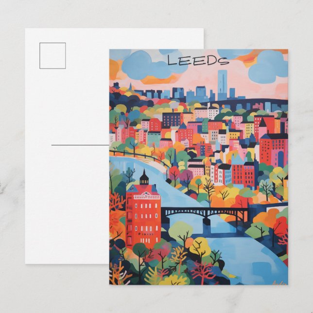 Leeds Travel City Painting Aesthetic Postcard (Front/Back)