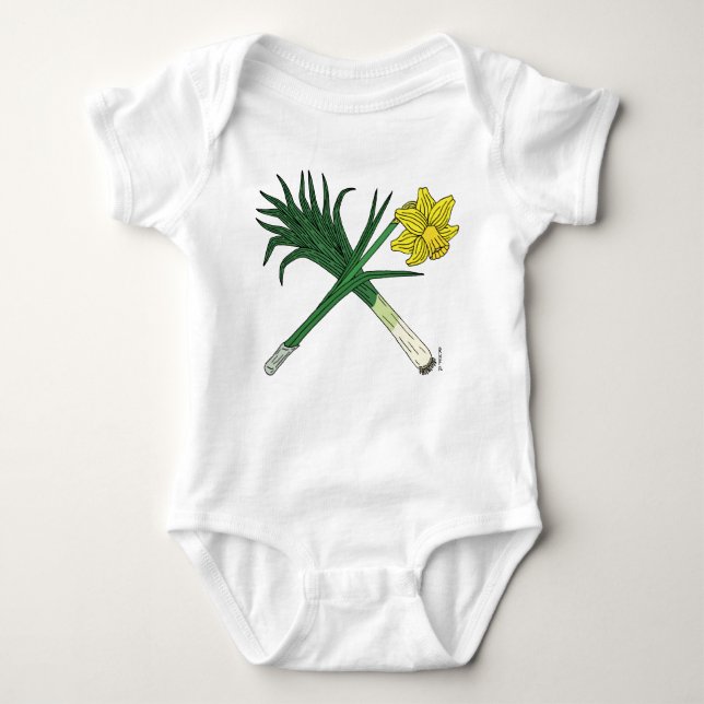 Leek and Daffodil Crossed Baby Bodysuit (Front)