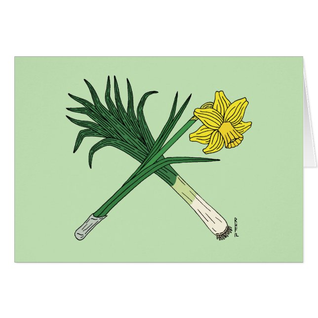 Leek and Daffodil Crossed Cards (Front Horizontal)