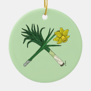 Leek and Daffodil Crossed Ceramic Ornament
