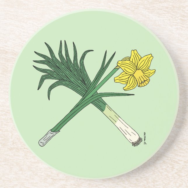 Leek and Daffodil Crossed Drink Coaster (Front)