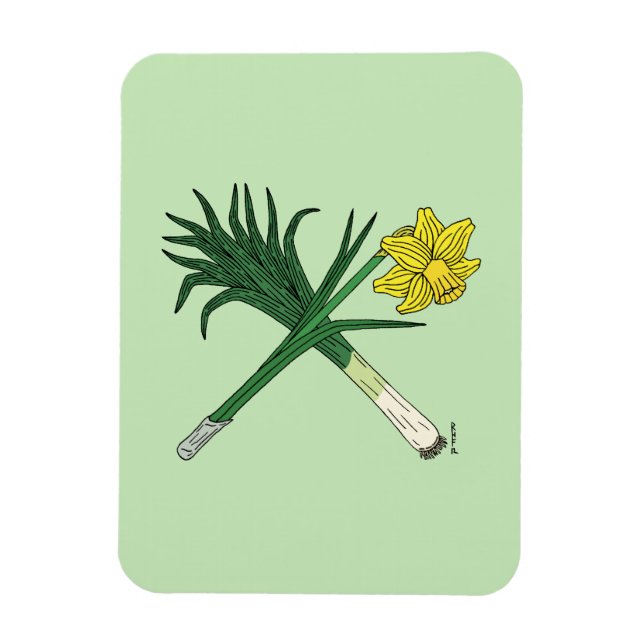 Leek and Daffodil Crossed Magnet (Vertical)