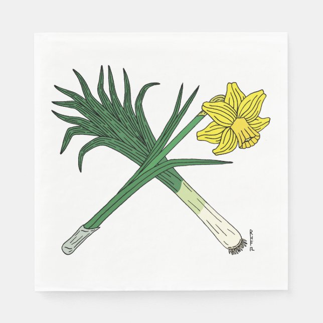 Leek and Daffodil Crossed Napkins (Front)