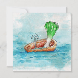 Leek in a Boat with a Leak Funny Pun Flat Card