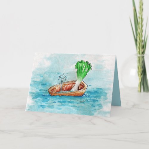 Leek in a Boat with a Leak Funny Pun Greeting Card