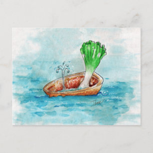 Leek in a Boat with a Leak Funny Pun Postcard