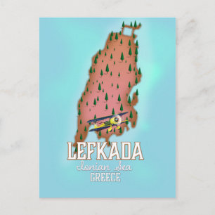 Lefkada Greece travel poster. Postcard