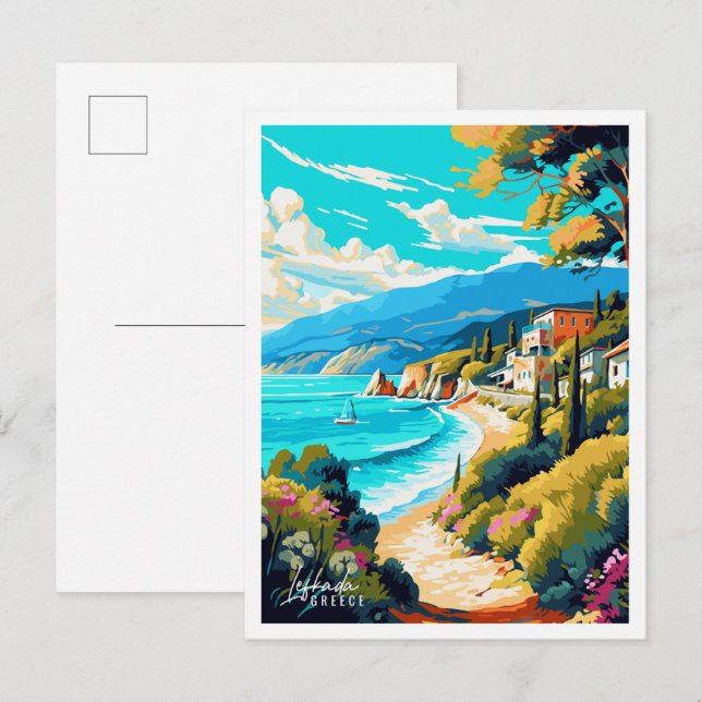 Lefkada Greece vintage travel illustration Postcard (Front/Back)