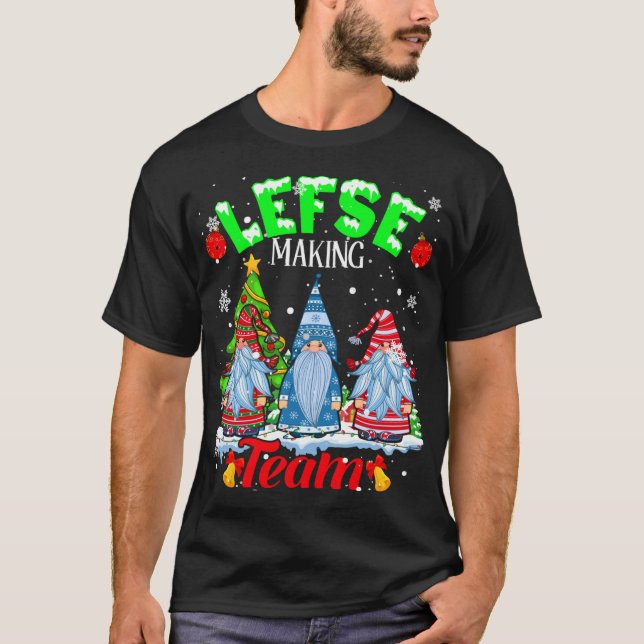 Lefse Making Team Christmas Gnomes Norwegian Lefse T-Shirt (Front)