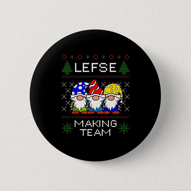 Lefse Making Team Ugly Christmas Sweater  Button (Front)