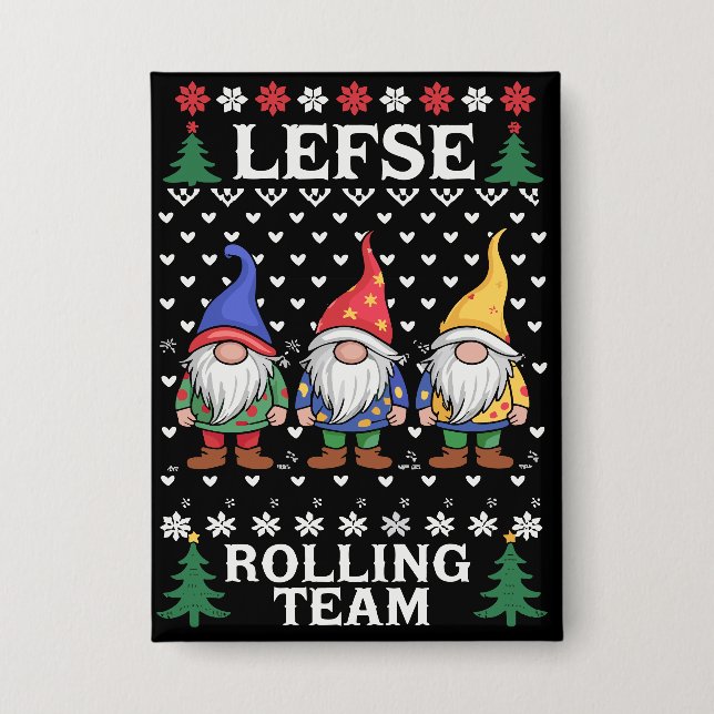 Lefse Rolling Team Christmas Baking Gnome Xmas  Button (Front)