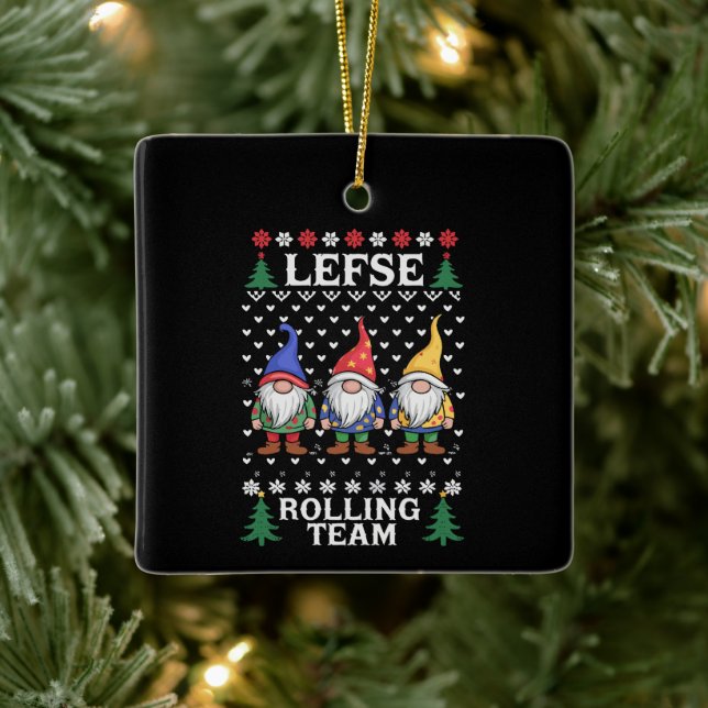 Lefse Rolling Team Christmas Baking Gnome Xmas  Ceramic Ornament (Tree)