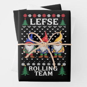 Lefse Rolling Team Christmas Baking Gnome Xmas Wrapping Paper Sheets