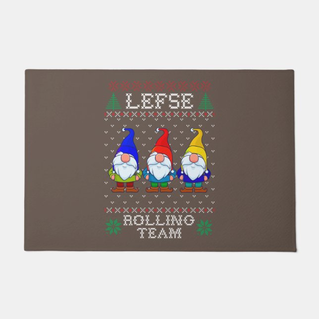 Lefse Rolling Team, Christmas Baking Tomte Gnome Doormat (Front)