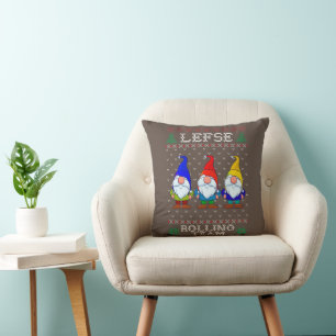 Lefse Rolling Team, Christmas Baking Tomte Gnome Throw Pillow