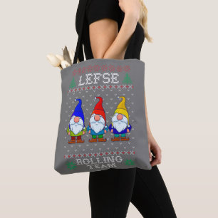 Lefse Rolling Team, Christmas Baking Tomte Gnome Tote Bag