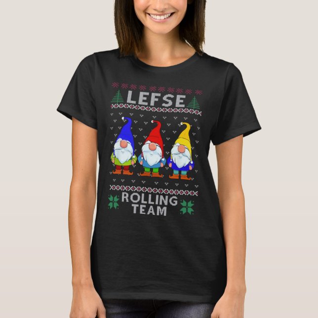 Lefse Rolling Team God Jul Gnome Christmas Xmas T-Shirt (Front)