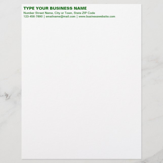 Left Aligned Green Plain Texts Heading of Letterhead (Front)