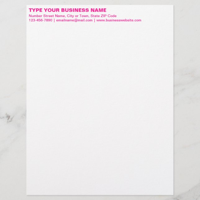Left Aligned Pink Plain Texts on Heading of Letterhead (Front)