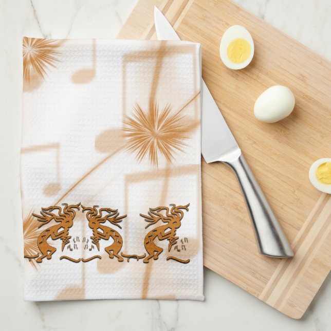 Left and Right Facing Kokopelli Musician Towel (Quarter Fold)