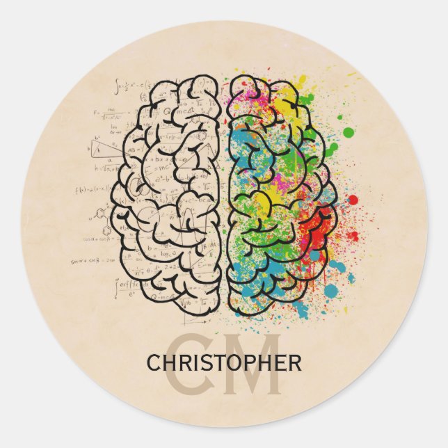 Left And Right Human Brain Personalize Classic Round Sticker (Front)