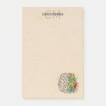 Left And Right Human Brain Personalize Monogram Post-it Notes by ironydesignphotos at Zazzle