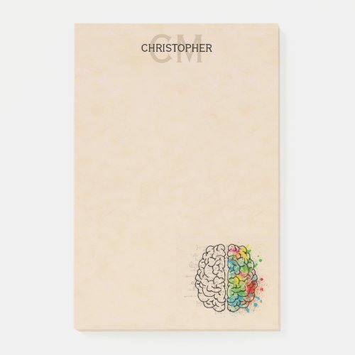 Left And Right Human Brain Personalize Monogram Post_it Notes