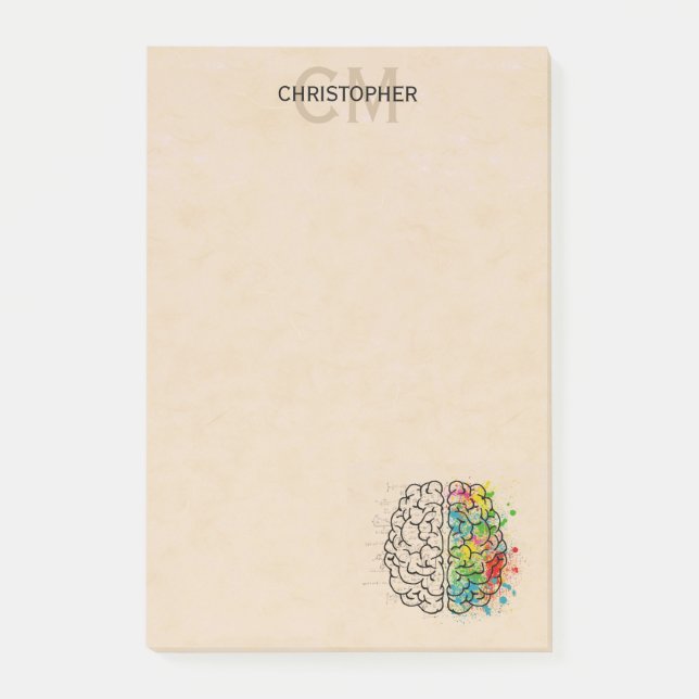 Left And Right Human Brain Personalize Monogram Post-it Notes (Front)