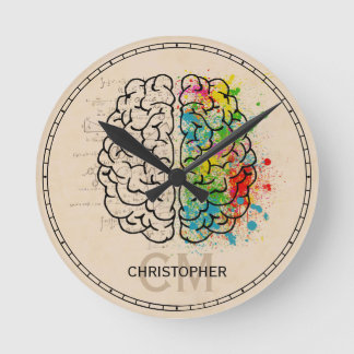 Left And Right Human Brain Personalize Round Clock