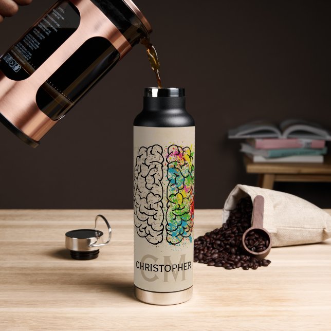 Left And Right Human Brain Personalize Water Bottle (Coffee)