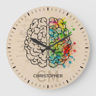 Left And Right Human Brain Personalized Large Clock