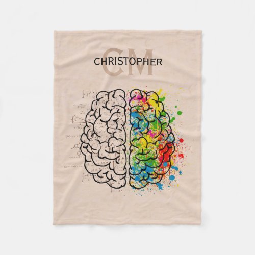 Left And Right Human Brain Personalized Name Fleece Blanket