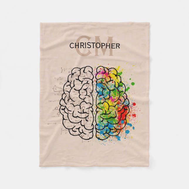 Left And Right Human Brain Personalized Name Fleece Blanket (Front)