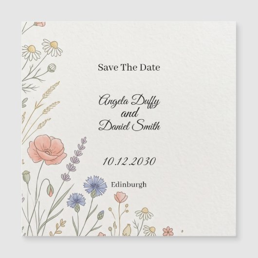 Left Border Wildflower Save The Date Magnet (Front)