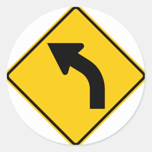 Left Curve Ahead Highway Sign Classic Round Sticker